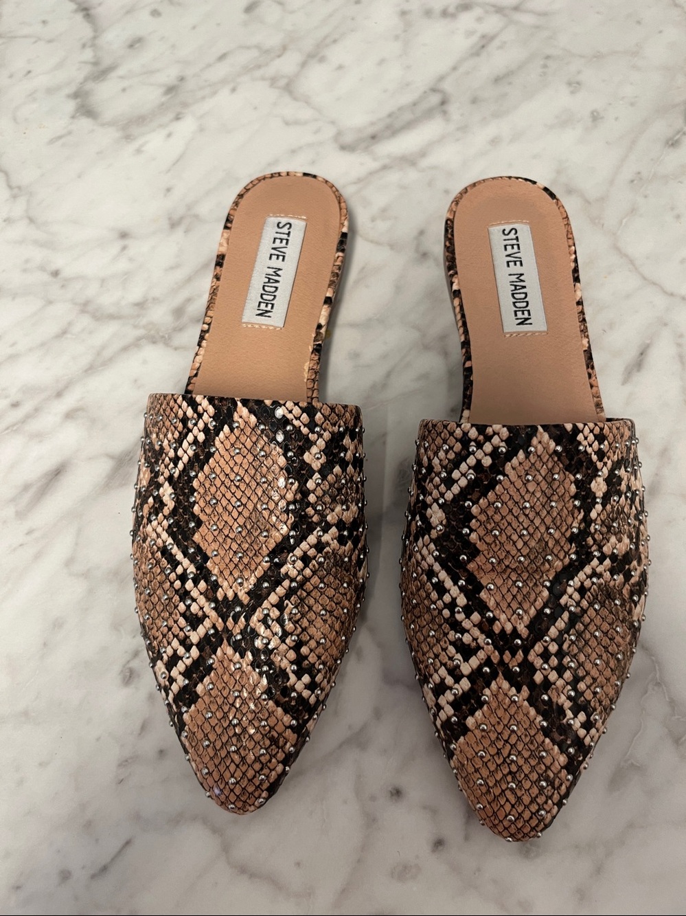 Steve Madden Brown/Black Snakeskin Pointed Slip-On Mules